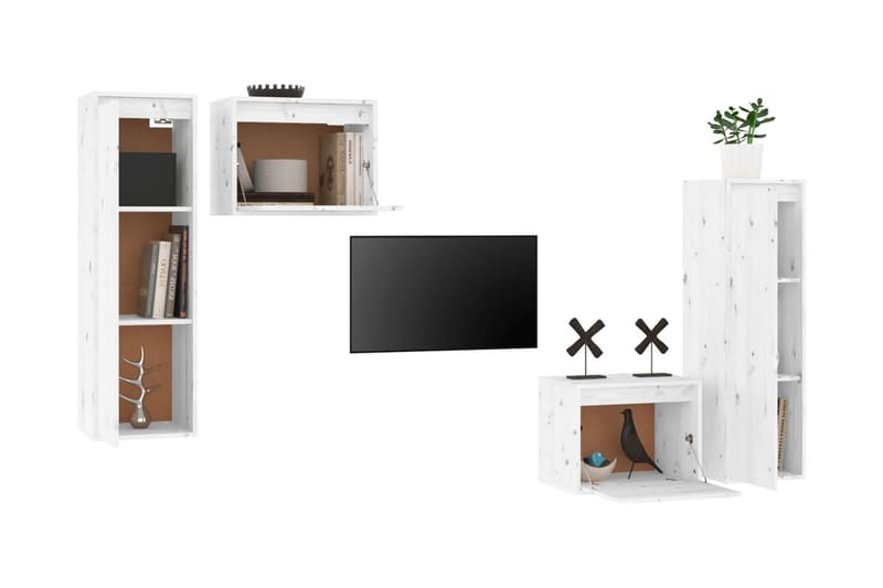Tv-bänk 4 st vit massiv furu - Vit - Möbler - Tv möbel & mediamöbel - TV bänk & mediabänk
