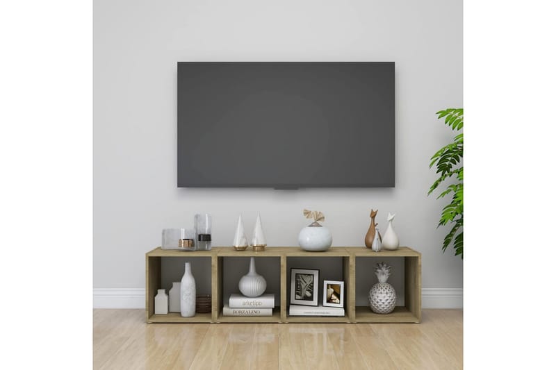 TV-bänk 4 st vit och sonoma-ek 37x35x37 cm spånskiva - Vit - TV bänk & mediabänk