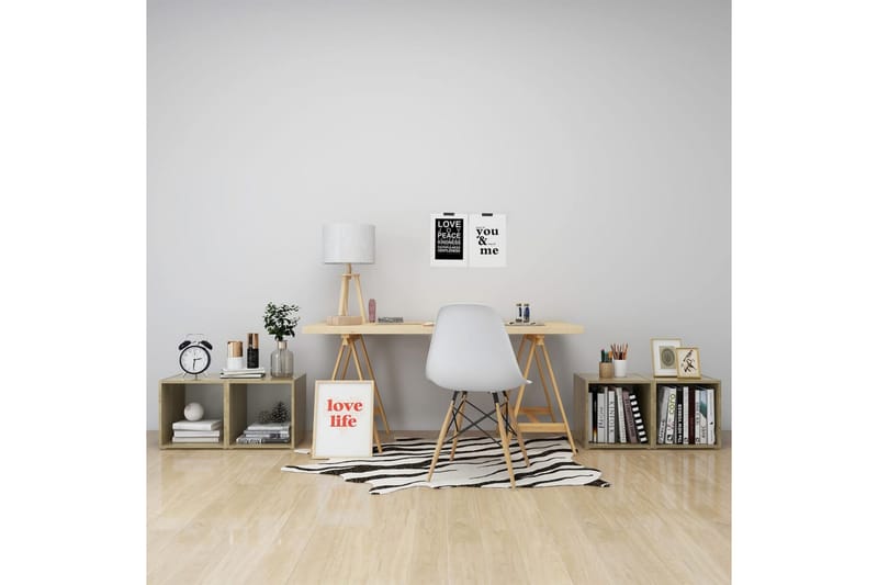 TV-bänk 4 st vit och sonoma-ek 37x35x37 cm spånskiva - Vit - Möbler - Tv möbel & mediamöbel - TV bänk & mediabänk
