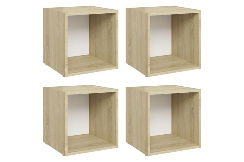 TV-bänk 4 st vit och sonoma-ek 37x35x37 cm spånskiva - Vit - Möbler - Tv möbel & mediamöbel - TV bänk & mediabänk