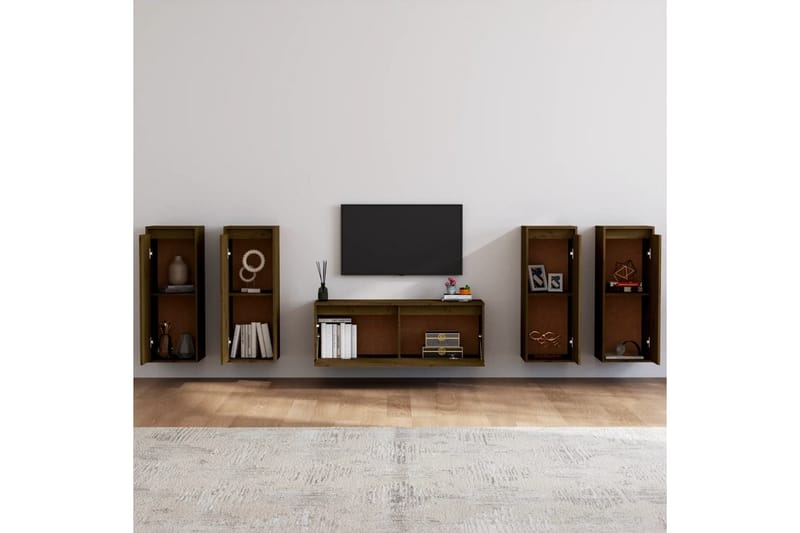Tv-bänk 5 delar honungsbrun massiv furu - Brun - Möbler - Tv möbel & mediamöbel - TV bänk & mediabänk