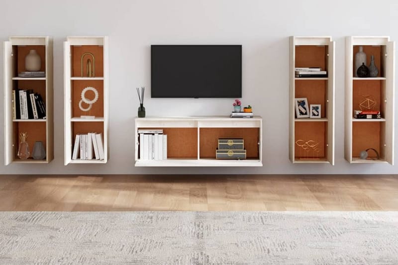 Tv-bänk 5 delar vit massiv furu - Vit - Möbler - Tv möbel & mediamöbel - TV bänk & mediabänk