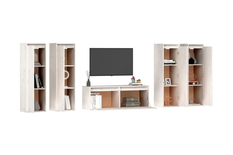 Tv-bänk 5 delar vit massiv furu - Vit - Möbler - Tv möbel & mediamöbel - TV bänk & mediabänk