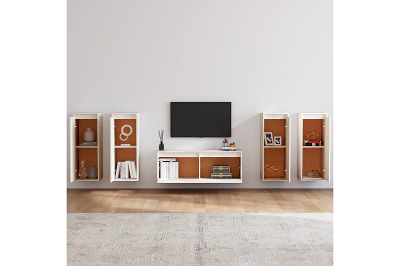 Tv-bänk 5 delar vit massiv furu - Vit - Möbler - Tv möbel & mediamöbel - TV bänk & mediabänk