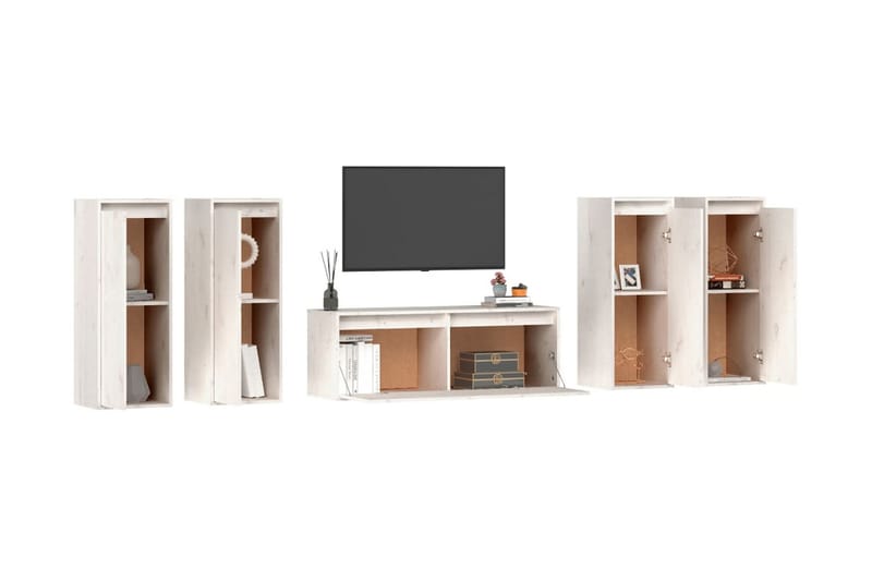 Tv-bänk 5 delar vit massiv furu - Vit - Möbler - Tv möbel & mediamöbel - TV bänk & mediabänk