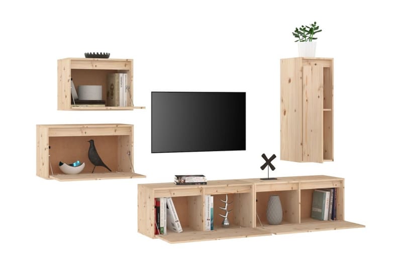 Tv-bänk 5 st massiv furu - Brun - Möbler - Tv möbel & mediamöbel - TV bänk & mediabänk