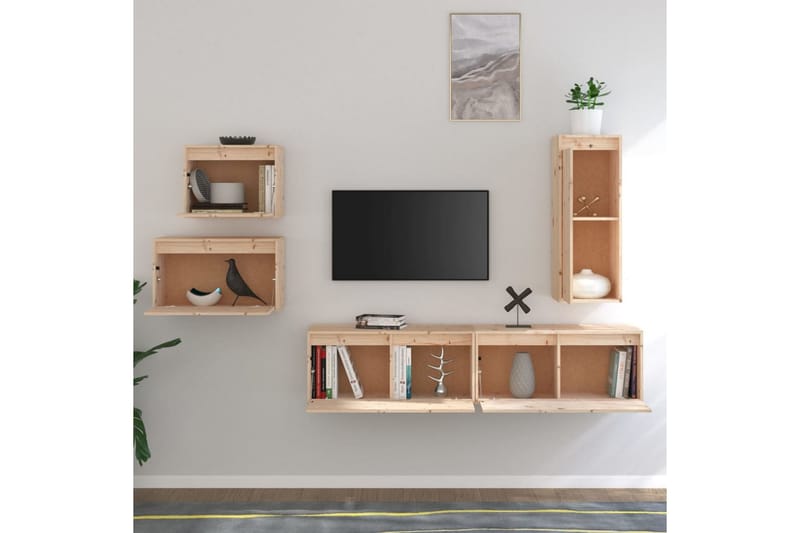 Tv-bänk 5 st massiv furu - Brun - Möbler - Tv möbel & mediamöbel - TV bänk & mediabänk