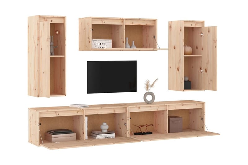 Tv-bänk 5 st massiv furu - Brun - Möbler - Tv möbel & mediamöbel - TV bänk & mediabänk