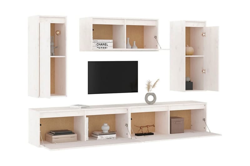 Tv-bänk 5 st vit massiv furu - Vit - Möbler - Tv möbel & mediamöbel - TV bänk & mediabänk
