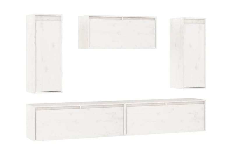 Tv-bänk 5 st vit massiv furu - Vit - Möbler - Tv möbel & mediamöbel - TV bänk & mediabänk