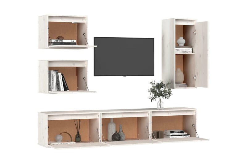 Tv-bänk 6 delar vit massiv furu - Vit - Möbler - Tv möbel & mediamöbel - TV bänk & mediabänk