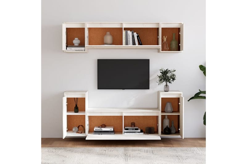 Tv-bänk 6 delar vit massiv furu - Vit - Möbler - Tv möbel & mediamöbel - TV bänk & mediabänk