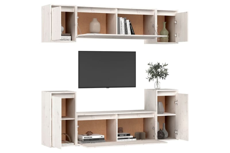 Tv-bänk 6 delar vit massiv furu - Vit - Möbler - Tv möbel & mediamöbel - TV bänk & mediabänk