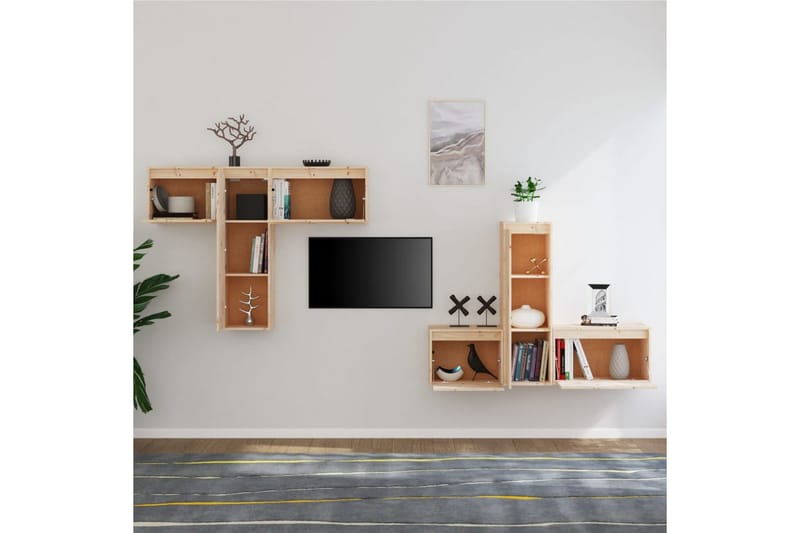 Tv-bänk 6 st massiv furu - Brun - Möbler - Tv möbel & mediamöbel - TV bänk & mediabänk