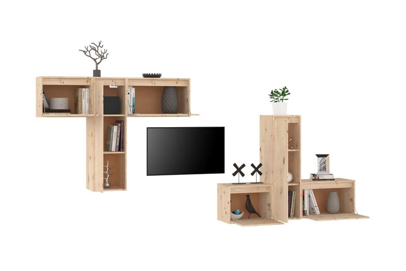 Tv-bänk 6 st massiv furu - Brun - Möbler - Tv möbel & mediamöbel - TV bänk & mediabänk