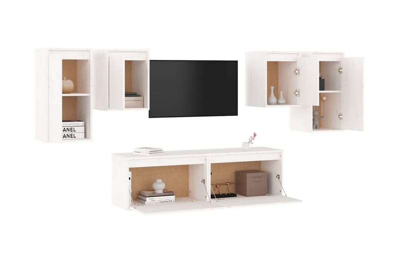 Tv-bänk 6 st vit massiv furu - Vit - Möbler - Tv möbel & mediamöbel - TV bänk & mediabänk