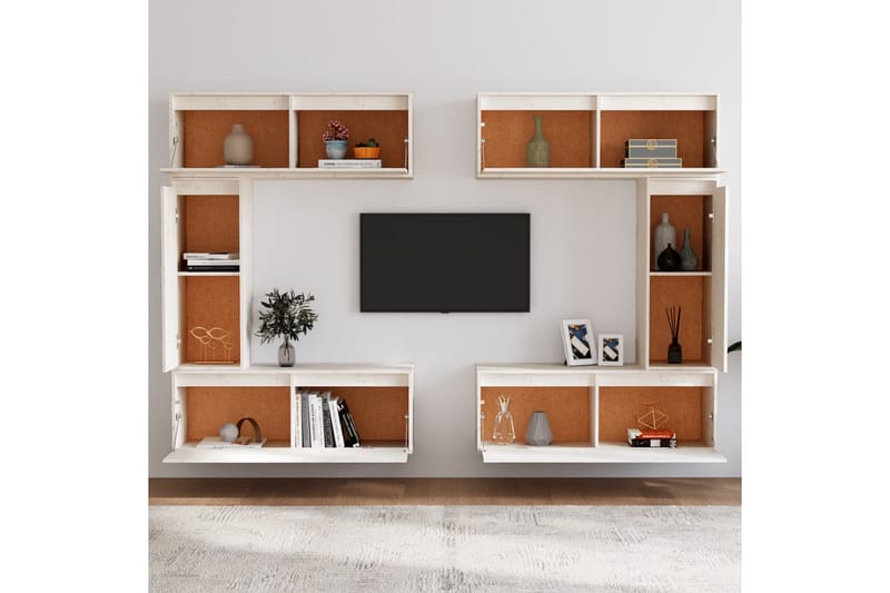 Tv-bänk 6 st vit massiv furu - Vit - Möbler - Tv möbel & mediamöbel - TV bänk & mediabänk