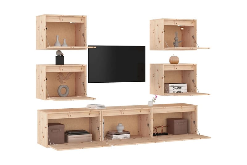 Tv-bänk 7 st massiv furu - Brun - Möbler - Tv möbel & mediamöbel - TV bänk & mediabänk
