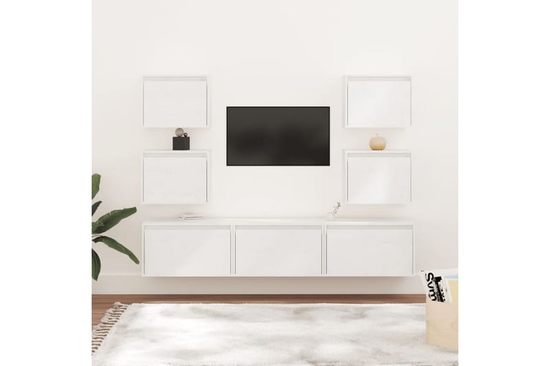 Tv-bänk 7 st vit massiv furu - Vit - TV bänk & mediabänk