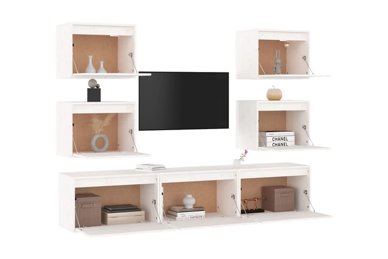Tv-bänk 7 st vit massiv furu - Vit - Möbler - Tv möbel & mediamöbel - TV bänk & mediabänk