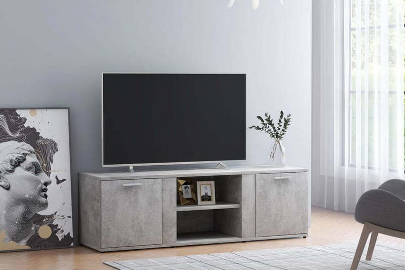 TV-bänk betonggrå 120x34x37 cm spånskiva - Grå - Möbler - Tv möbel & mediamöbel - TV bänk & mediabänk