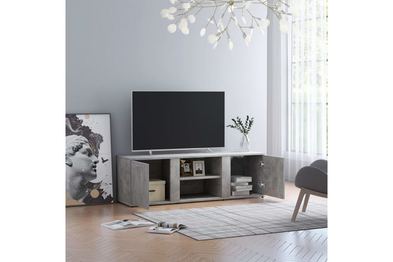 TV-bänk betonggrå 120x34x37 cm spånskiva - Grå - Möbler - Tv möbel & mediamöbel - TV bänk & mediabänk