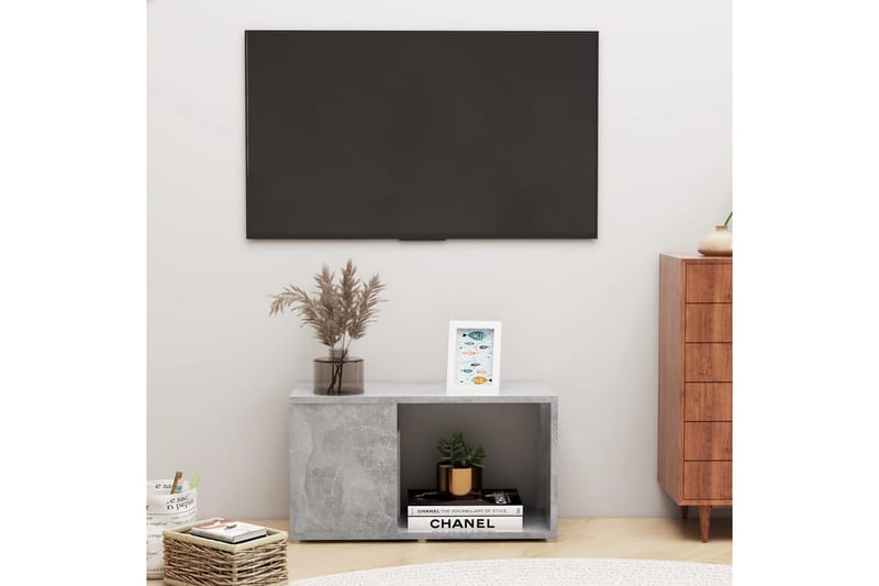 TV-bänk betonggrå 60x24x32 cm spånskiva - Grå - Möbler - Tv möbel & mediamöbel - TV bänk & mediabänk
