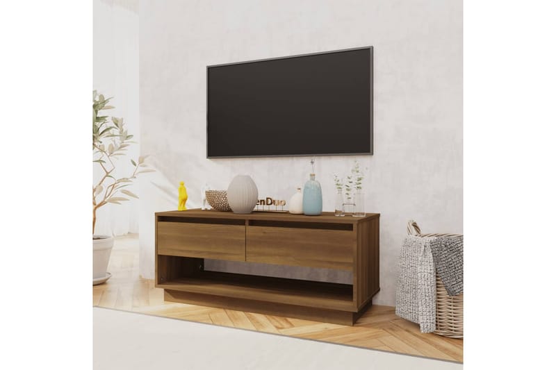 TV-bänk brun ek 102x41x44 cm spånskiva - Brun - Möbler - Tv möbel & mediamöbel - TV bänk & mediabänk
