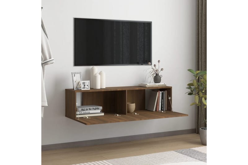 TV-bänk för vägg brun ek 120x30x30 cm konstruerat trä - Brun - Möbler - Tv möbel & mediamöbel - TV bänk & mediabänk