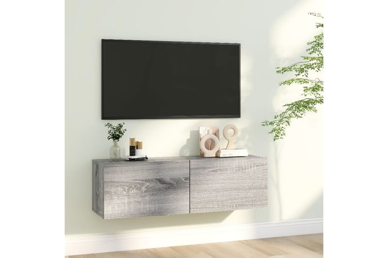 Tv-bänk för vägg grå sonoma-ek 100x30x30 cm konstruerat trä - Grå - TV bänk & mediabänk