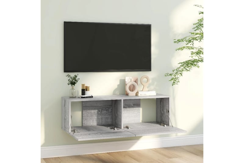 Tv-bänk för vägg grå sonoma-ek 100x30x30 cm konstruerat trä - Grå - Möbler - Tv möbel & mediamöbel - TV bänk & mediabänk