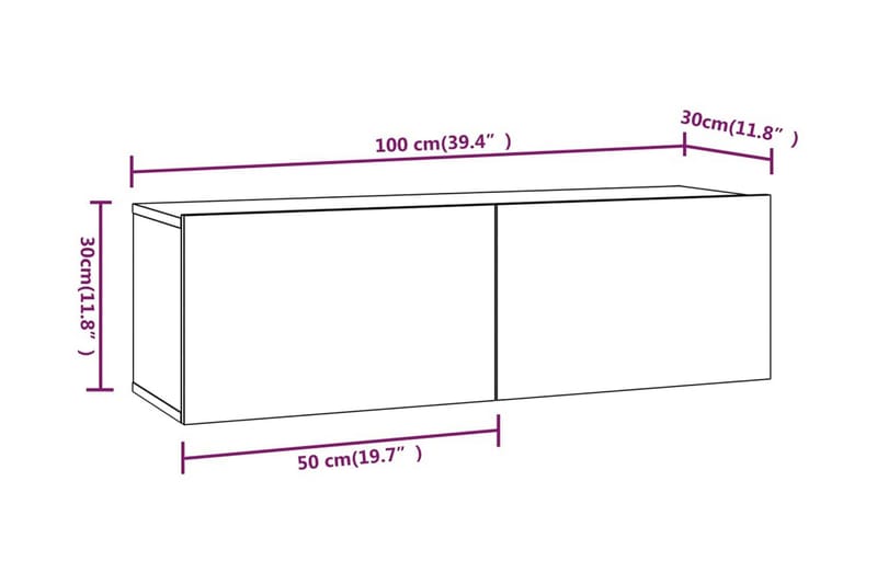 Tv-bänk för vägg grå sonoma-ek 100x30x30 cm konstruerat trä - Grå - TV bänk & mediabänk