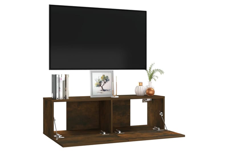 Tv-bänk för vägg rökfärgad ek 100x30x30 cm konstruerat trä - Brun - Möbler - Tv möbel & mediamöbel - TV bänk & mediabänk