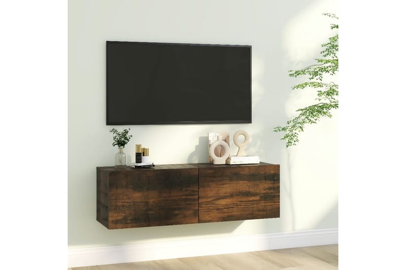 Tv-bänk för vägg rökfärgad ek 100x30x30 cm konstruerat trä - Brun - Möbler - Tv möbel & mediamöbel - TV bänk & mediabänk