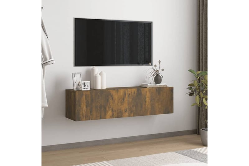 Tv-bänk för vägg rökfärgad ek 120x30x30 cm konstruerat trä - Brun - Möbler - Tv möbel & mediamöbel - TV bänk & mediabänk