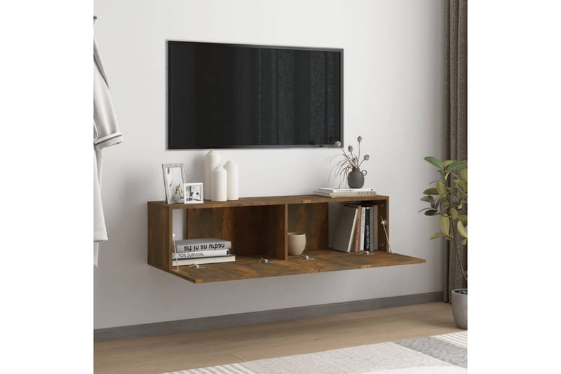 Tv-bänk för vägg rökfärgad ek 120x30x30 cm konstruerat trä - Brun - Möbler - Tv möbel & mediamöbel - TV bänk & mediabänk