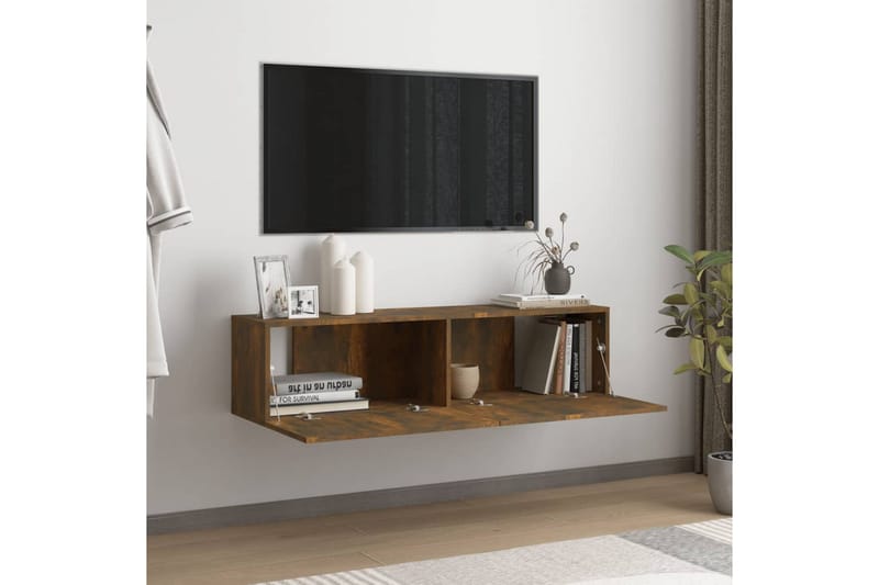 Tv-bänk för vägg rökfärgad ek 120x30x30 cm konstruerat trä - Brun - TV bänk & mediabänk