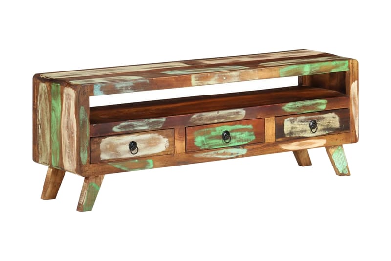 TV-bänk flerfärgad 110x30x40 cm massivt återvunnet trä - Flerfärgad - Möbler - Tv möbel & mediamöbel - TV bänk & mediabänk