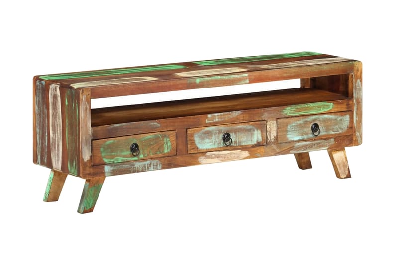 TV-bänk flerfärgad 110x30x40 cm massivt återvunnet trä - Flerfärgad - Möbler - Tv möbel & mediamöbel - TV bänk & mediabänk