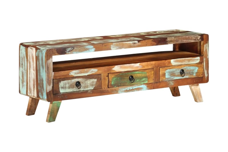 TV-bänk flerfärgad 110x30x40 cm massivt återvunnet trä - Flerfärgad - Möbler - Tv möbel & mediamöbel - TV bänk & mediabänk