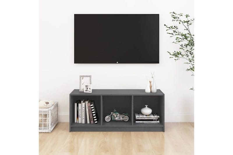 TV-bänk grå 104x33x41 cm massiv furu - Grå - Möbler - Tv möbel & mediamöbel - TV bänk & mediabänk