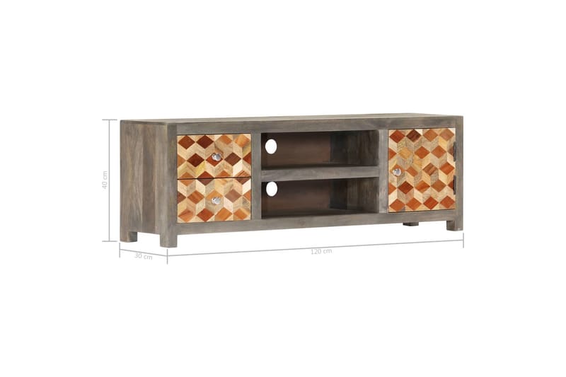 TV-bänk grå 120x30x40 cm massivt mangoträ - Grå - Möbler - Tv möbel & mediamöbel - TV bänk & mediabänk