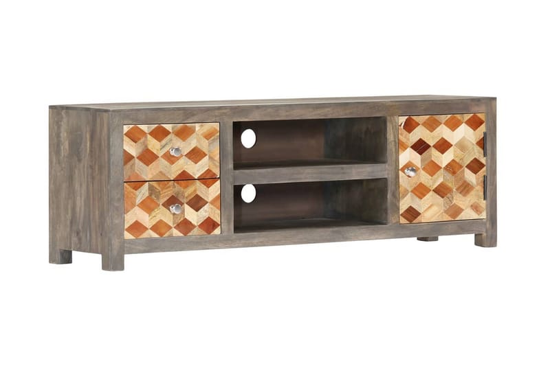 TV-bänk grå 120x30x40 cm massivt mangoträ - Grå - Möbler - Tv möbel & mediamöbel - TV bänk & mediabänk