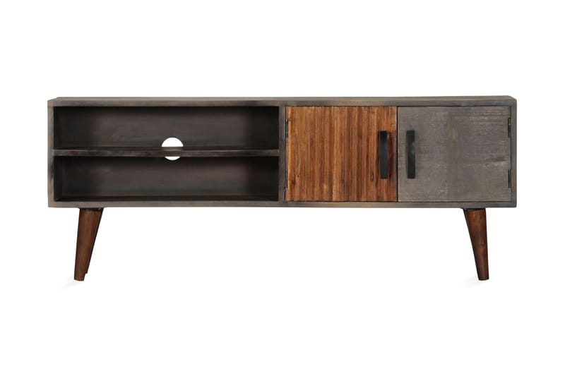 TV-bänk grå 130x30x46 cm massivt grovt mangoträ - Grå - Möbler - Tv möbel & mediamöbel - TV bänk & mediabänk