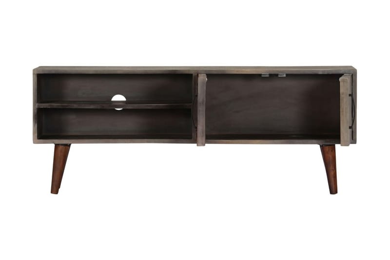 TV-bänk grå 130x30x46 cm massivt grovt mangoträ - Grå - Möbler - Tv möbel & mediamöbel - TV bänk & mediabänk