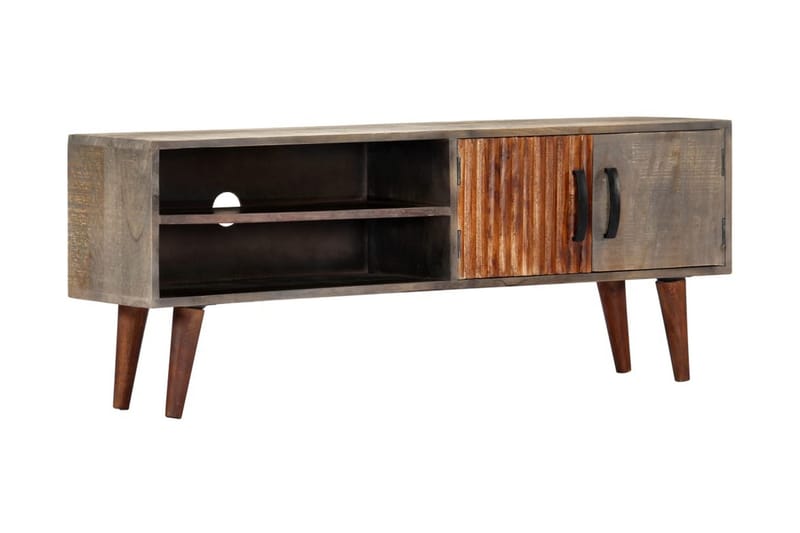 TV-bänk grå 130x30x46 cm massivt grovt mangoträ - Grå - Möbler - Tv möbel & mediamöbel - TV bänk & mediabänk