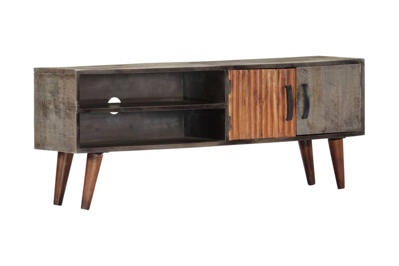 TV-bänk grå 130x30x46 cm massivt grovt mangoträ - Grå - Möbler - Tv möbel & mediamöbel - TV bänk & mediabänk