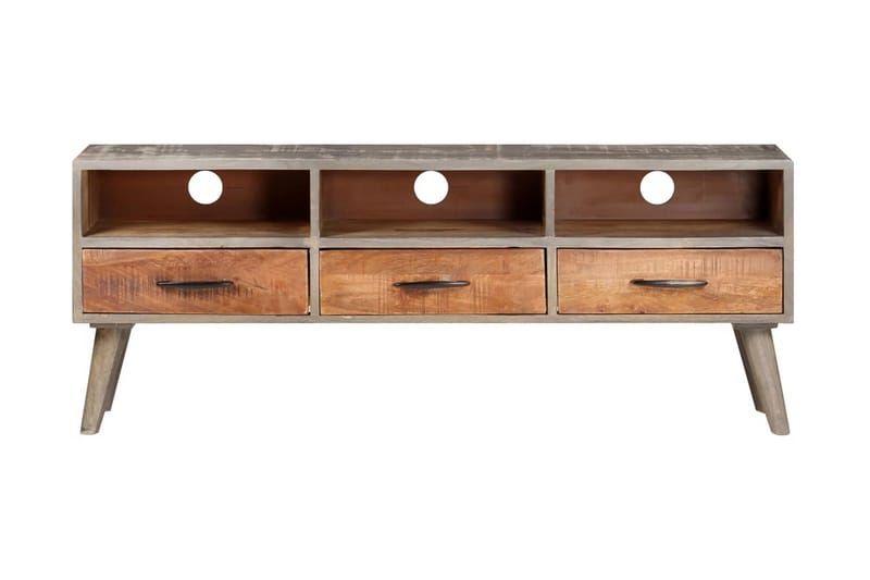 TV-bänk grå 130x35x51 cm massivt grovt mangoträ - Grå - Möbler - Tv möbel & mediamöbel - TV bänk & mediabänk