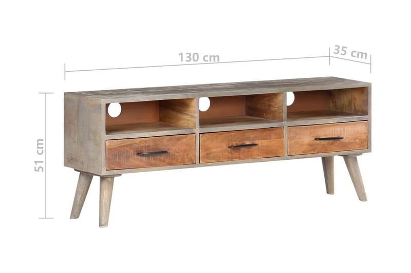 TV-bänk grå 130x35x51 cm massivt grovt mangoträ - Grå - Möbler - Tv möbel & mediamöbel - TV bänk & mediabänk