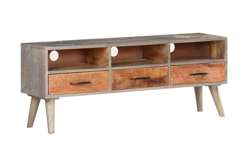 TV-bänk grå 130x35x51 cm massivt grovt mangoträ - Grå - Möbler - Tv möbel & mediamöbel - TV bänk & mediabänk